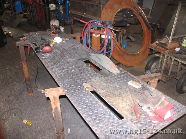 The new chequer plate being worked on for the RHS running plate. Photo: Laurence Armstrong