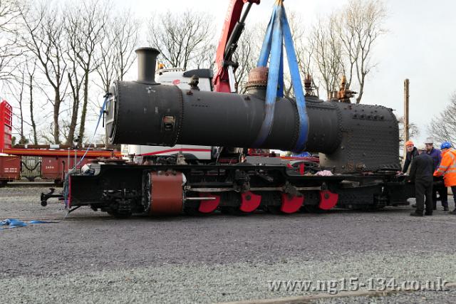 The boiler having its ashpan attached before being lowered into the frames. (Photo: Laurence Armstrong)