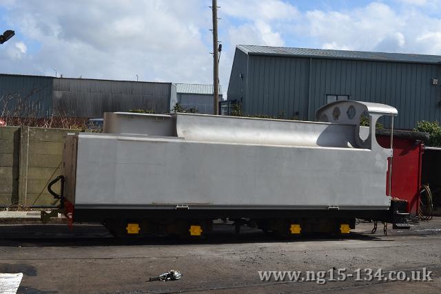 The tender body on 133's chassis outside the Dinas loco shed (Photo: A. Shaw)