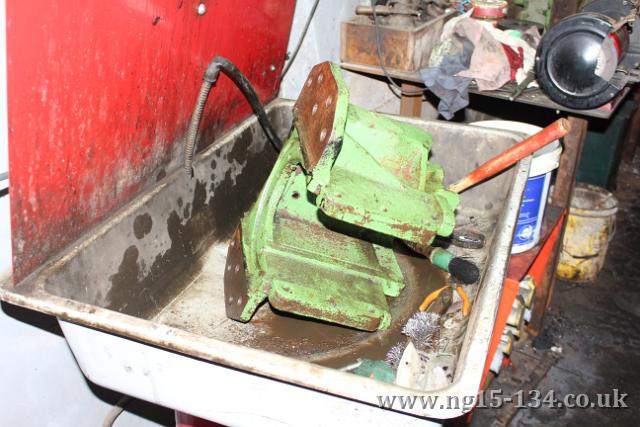 An axle box from the rear pony truck being cleaned. (Photo: Laurence Armstrong)