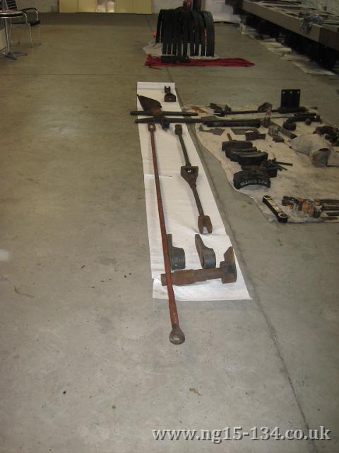 The tender brake rigging set out for inspection (Photo: Laurence Armstrong)
