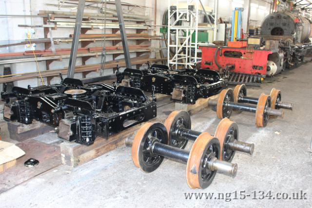 The tender bogies receiving their top coat of black gloss paint. (Photo: Laurence Armstrong)