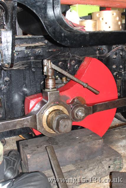 The coupling rods being primed with hard grease. (Photo: Laurence Armstrong)