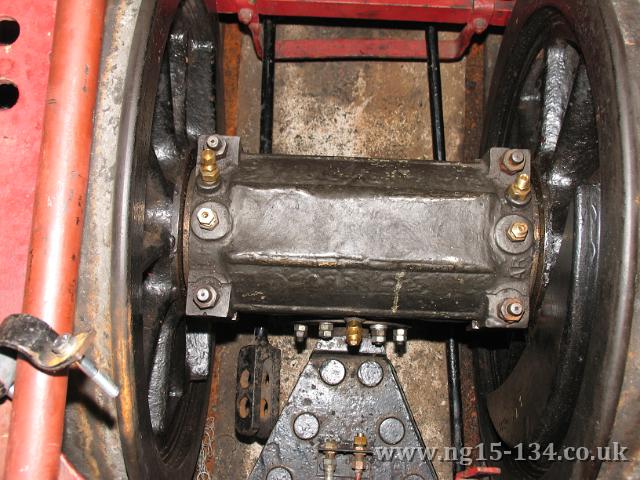 The brake rigging being trial assembled beneath the Cannon Box that now has its lubrication fittings in place. (Photo: Laurence Armstrong)