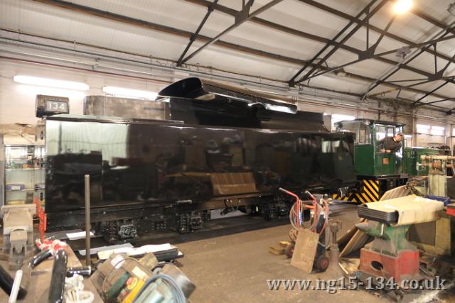 The tender being shunted into the shed. (Photo: Andrew Cole)