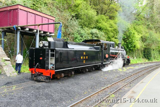 Taking water at Caernarfon whilst we wait for the return of the service train. (Photo: Laurence Armstrong)
